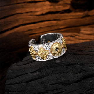 Buddha Gift 925 Sterling Silver Vintage Tang Dynasty Flower Design Luck Ring