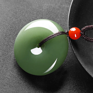 Buddha Gift Natural Round Jade Peace Buckle Prosperity Necklace String Pendant