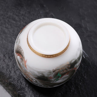 Buddha Gift Dragon Gilt Gourd Ceramic White Porcelain Teacup Kung Fu Tea Cup 160ml