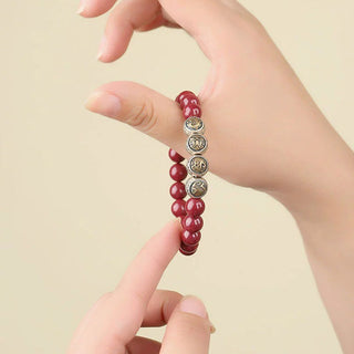 Buddha Gift 925 Sterling Silver Natural Cinnabar Four Beasts Blessing Bracelet