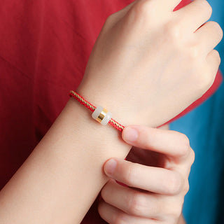 Buddha Gift 999 Gold Hetian White Jade Om Mani Padme Hum Fu Character Luck Braided Bracelet