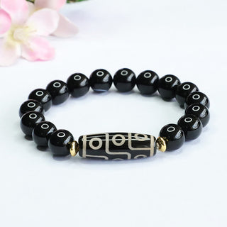 Buddha Gift Tibetan Nine-Eye Dzi Bead Black Onyx Power Bracelet