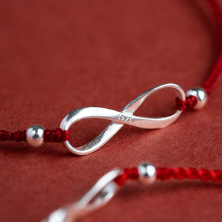 Buddha Gift 925 Sterling Silver Endless Knot Protection Luck Red String Bracelet Anklet
