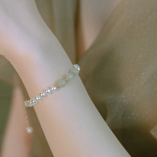 Buddha Gift 14K Gold Plated Natural Pearl Hetian Cyan Jade White Jade Sincerity Bead Chain Bracelet