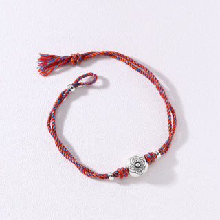 Buddha Gift 999 Sterling Silver Persimmon Luck Multicolored Braided Bracelet