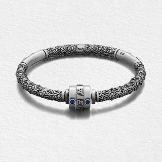 Buddha Gift 990 Sterling Silver Tibetan Auspicious Clouds Om Mani Padme Hum Engraved Creativity Bracelet Bangle