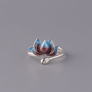 Buddha Gift 925 Sterling Silver Lotus Flower New Beginning Adjustable Ring