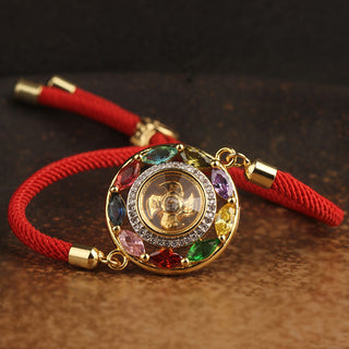 Buddha Gift Colorful Zircon Copper Wealth Luck Rotation Bracelet Necklace Pendant