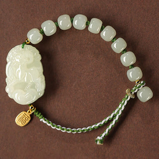 Buddha Gift 925 Sterling Silver Chinese Zodiac Hetian Jade Happiness Luck String Bracelet