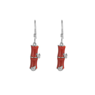Buddha Gift 925 Sterling Silver Hetian Jade Chrysoberyl Cat Eye Red Agate Bamboo Luck Drop Earrings