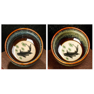 Buddha Gift Lotus Dragon Phoenix Koi Fish Chinese Jianzhan Ceramic Teacup Kung Fu Tea Cup 110ml