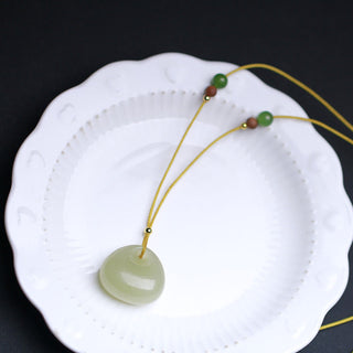 Buddha Gift Natural Hetian Jade Small Bag Pattern Prosperity String Necklace Pendant