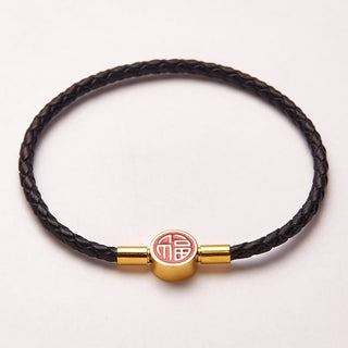 Buddha Gift Fu Character Blessing Fortune Leather Buckle Bracelet