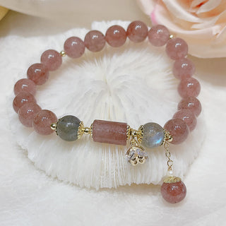 Buddha Gift Natural Strawberry Quartz Moonstone Love Bracelet