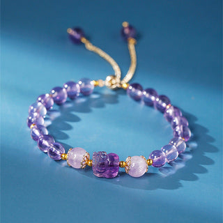 Buddha Gift Aquamarine Strawberry Quartz Amethyst Moonstone PiXiu Healing Bracelet