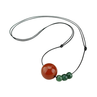 Buddha Gift Red Agate Green Aventurine Green Bodhi Seed Bead Calm Leather Rope Necklace Pendant