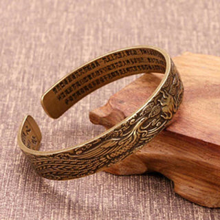 Buddha Gift 2Pcs Om Mani Padme Hum Dragon Phoenix Copper Leather Peace Cuff Bracelet Bangle