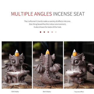 Buddha Gift Lovely Dinosaur Purple Clay Backflow Smoke Fountain Healing Incense Burner Decoration