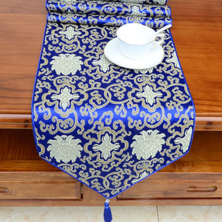 Buddha Gift Prayer Altar Flower Vajra Dragon Pattern Tibetan Auspicious Symbols Tassels Jacquard Table Runner