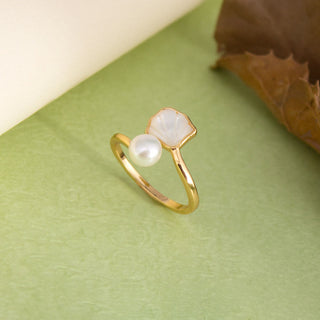 Buddha Gift Ginkgo Tridacna Stone Pearl Bead Copper Blessing Necklace Pendant Ring Earrings Set