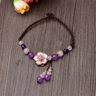 Buddha Gift Natural Amethyst Rose Quartz Crystal Charm Lucky Healing Anklet