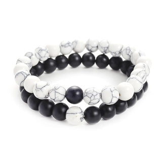 Buddha Gift 2pcs Natural Frosted Stone White Turquoise Bead Couple Bracelet