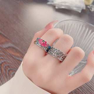 Buddha Gift 925 Sterling Silver Koi Fish Lotus Flower Prosperity Ring