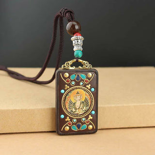 Buddha Gift Tibet God of Wealth Thangka Ebony Peace Necklace Pendant