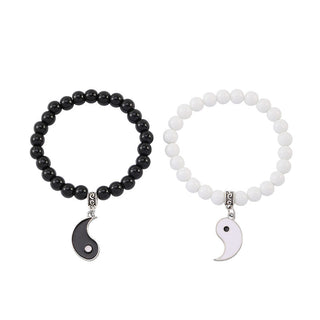 Buddha Gift 2Pcs Black Onyx White Turquoise Bead Yin Yang Protection Couple Bracelet