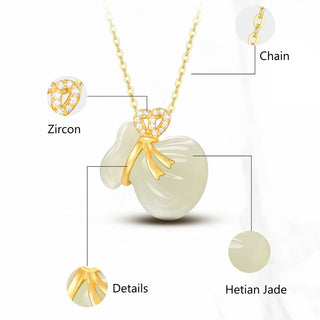 Buddha Gift Natural Hetian White Jade Luck Money Bag Necklace Pendant