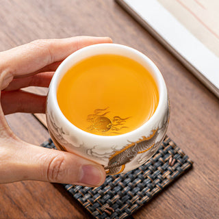 Buddha Gift Dragon Phoenix Auspicious Clouds Ceramic Teacup Kung Fu Tea Cup With Gift Box