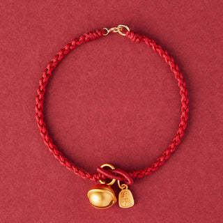 Buddha Gift Handmade Fu Character Charm Luck Happiness Bell Red Rope Bracelet