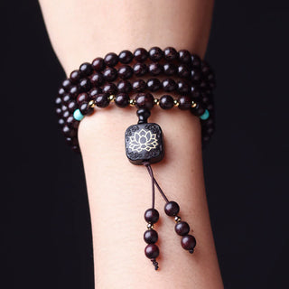 Buddha Gift 108 Mala Beads Tibetan Small Leaf Red Sandalwood Lotus Balance Bracelet
