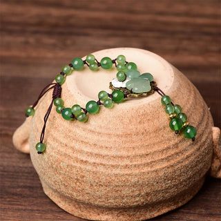Buddha Gift Natural Green Jade Luck Dangling Flower Bracelet