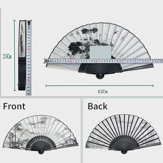 Buddha Gift Vintage Bamboo Peony Butterfly Lotus Handheld Silk Folding Fan With Bamboo Frames