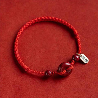 Buddha Gift Handmade Cinnabar Peace Buckle Safe and Healthy Charm Blessing String Bracelet Anklet