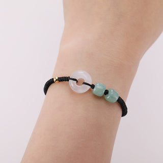Buddha Gift 2Pcs Green Aventurine White Jade Peace Buckle Luck Braided Couple Bracelet