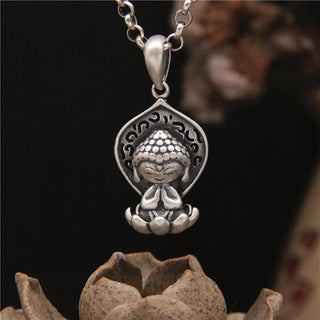 Buddha Gift 999 Sterling Silver Meditation Buddha Lotus Serenity Necklace Pendant