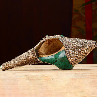 Buddha Gift Tibetan Handmade Engraved Shankha Double Dorje Buddha Conch Shell Wealth Positive Decoration
