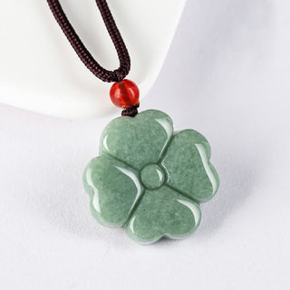 Buddha Gift Natural Lucky Four Leaf Clover Jade Prosperity Necklace Pendant