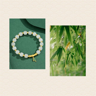 Buddha Gift 925 Sterling Silver Hetian White Jade Bamboo Luck Bracelet