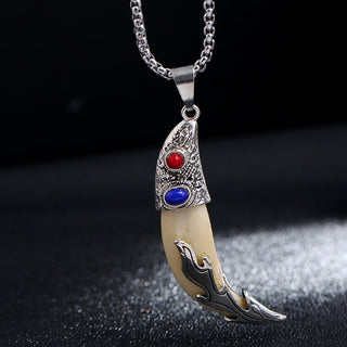 Buddha Gift Imitation Wolf Tooth Titanium Steel Balance Necklace Pendant