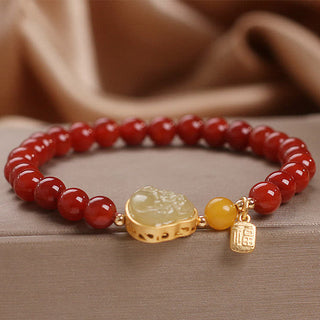 Buddha Gift Laughing Buddha Red Agate Jade Confidence Bracelet