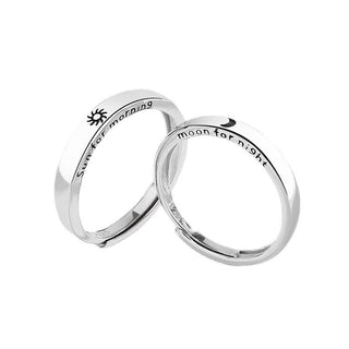 Buddha Gift 925 Sterling Silver Sun Moon Protection Adjustable Couple Ring