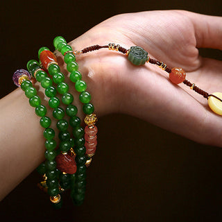 Buddha Gift 108 Mala Beads Cyan Jade Red Agate Laughing Buddha Luck Bracelet