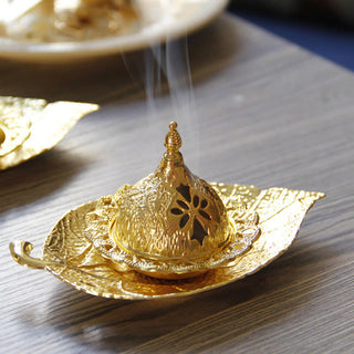 Buddha Gift Tibetan Gold Mini Leaf Coaster Meditation Incense Burner