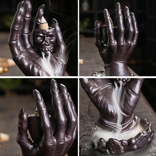 Buddha Gift Halloween Ghost Hand Skull Head Ceramic Peace Healing Incense Burner Decoration
