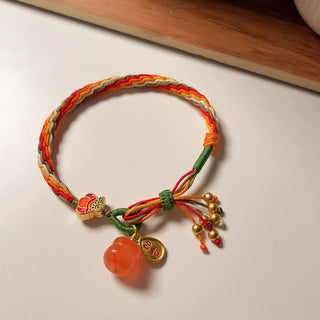Buddha Gift Persimmon Red Agate Strength Reincarnation Knot Braid String Bracelet
