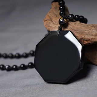 Buddha Gift Black Obsidian Stone Yin Yang Pendant Necklace