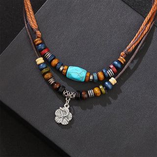 Buddha Gift Turquoise Small Flower Protection Double Layer Necklace Pendant Bracelet